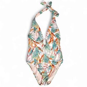 Gianni Bini Tropical One Piece Swimsuit with Plunging V-neckline Size Small